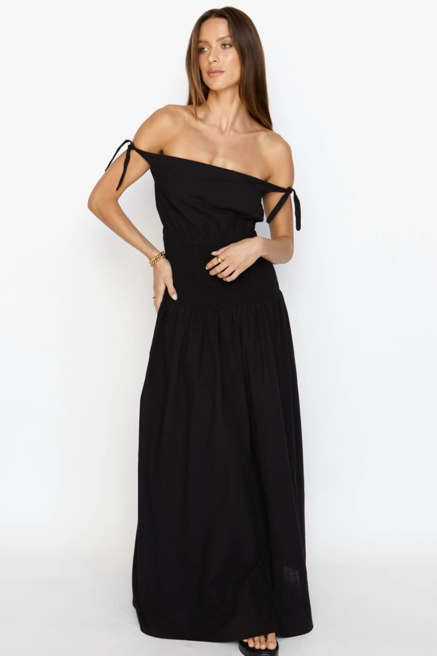 SNDYS Women's Black Adelaide Maxi Dress - Elegant Long Flowy Summer Dress