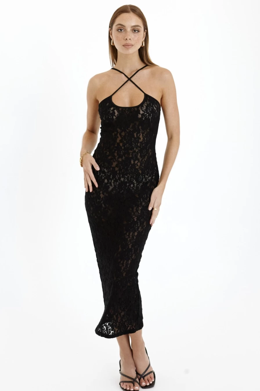 SNDYS Women's Echo Maxi Dress - Elegant Black Long Flowy Summer Dress