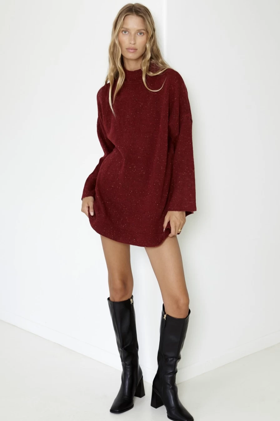 SNDYS Women's Bea Jumper - Burgundy Speckle Knit Sweater