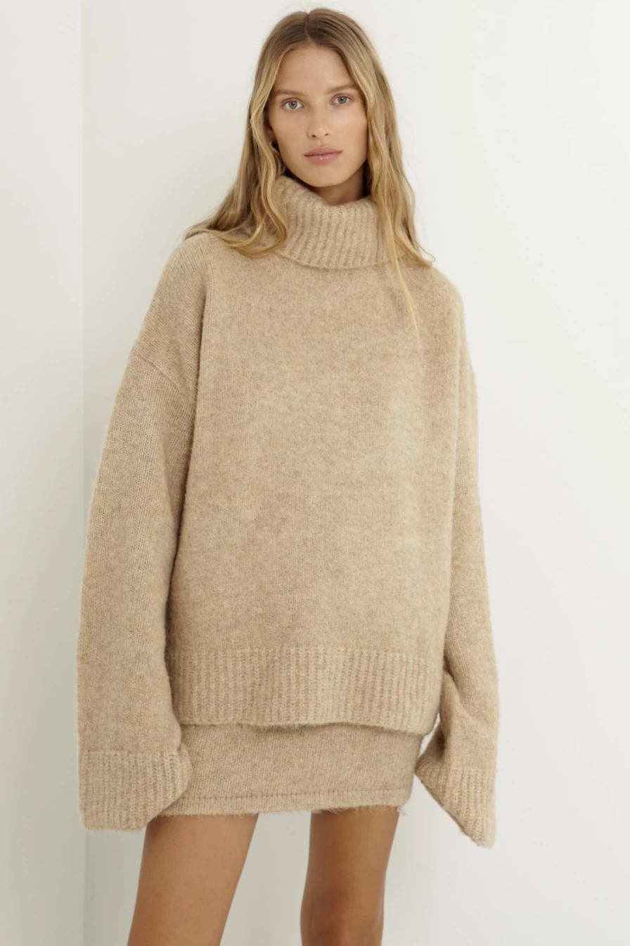 SNDYS Women's Beige Winnie Jumper - Soft Knit Sweater Casual Pullover