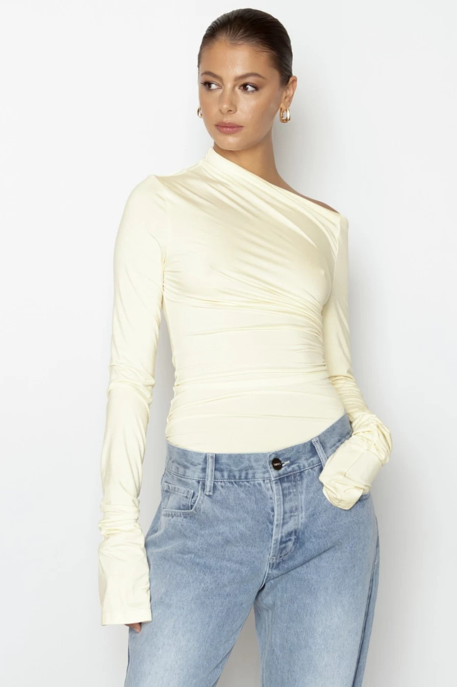 SNDYS Women's Nyah Cream Bodysuit - Soft Stretch Comfortable T-Shirt Style
