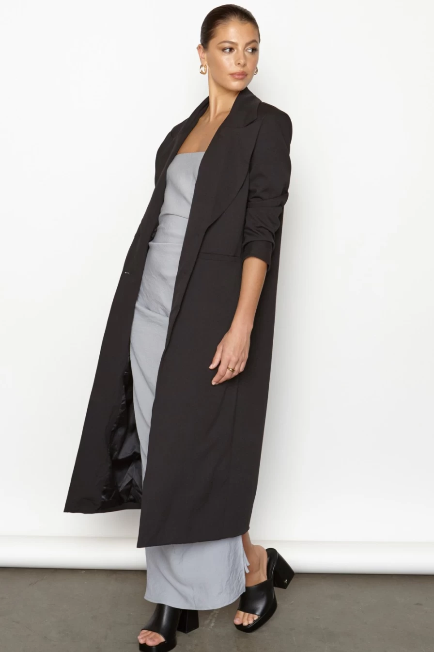 SNDYS Women's Noella Long Black Blazer Coat for Elegant Office Wear