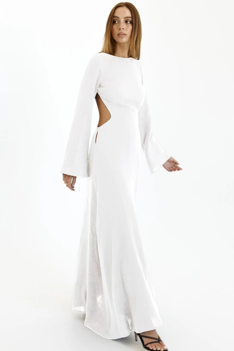 SNDYS Women's White Dahlia Maxi Dress - Elegant Long Summer Dress
