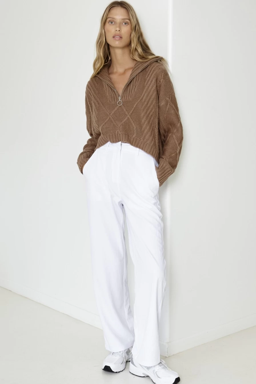 SNDYS Women's Jax Crop Jumper in Mocha - Stylish Knit Sweater for Women