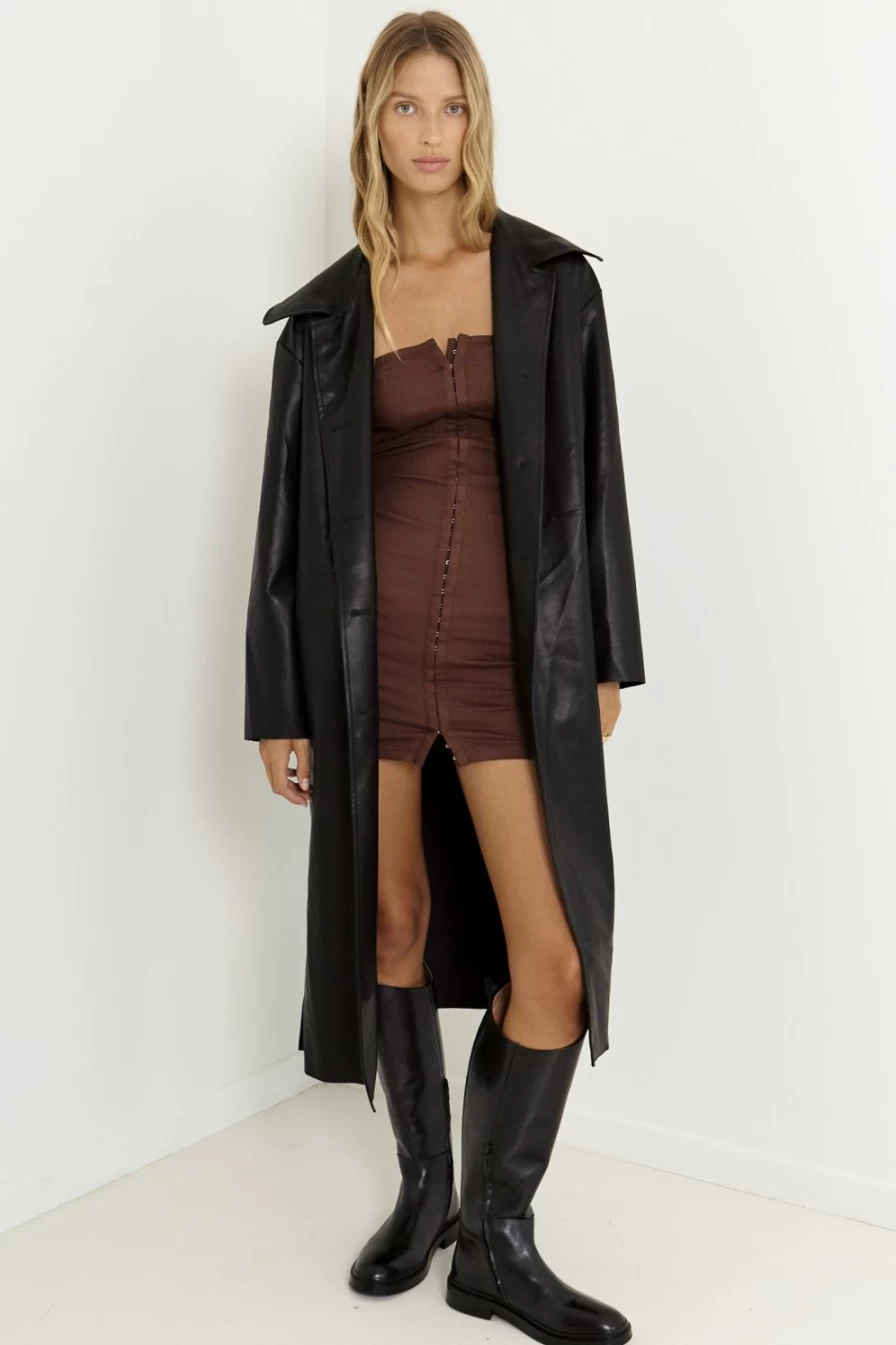 SNDYS Women's Haven Black Trench Coat - Classic Waterproof Long Coat with Belt