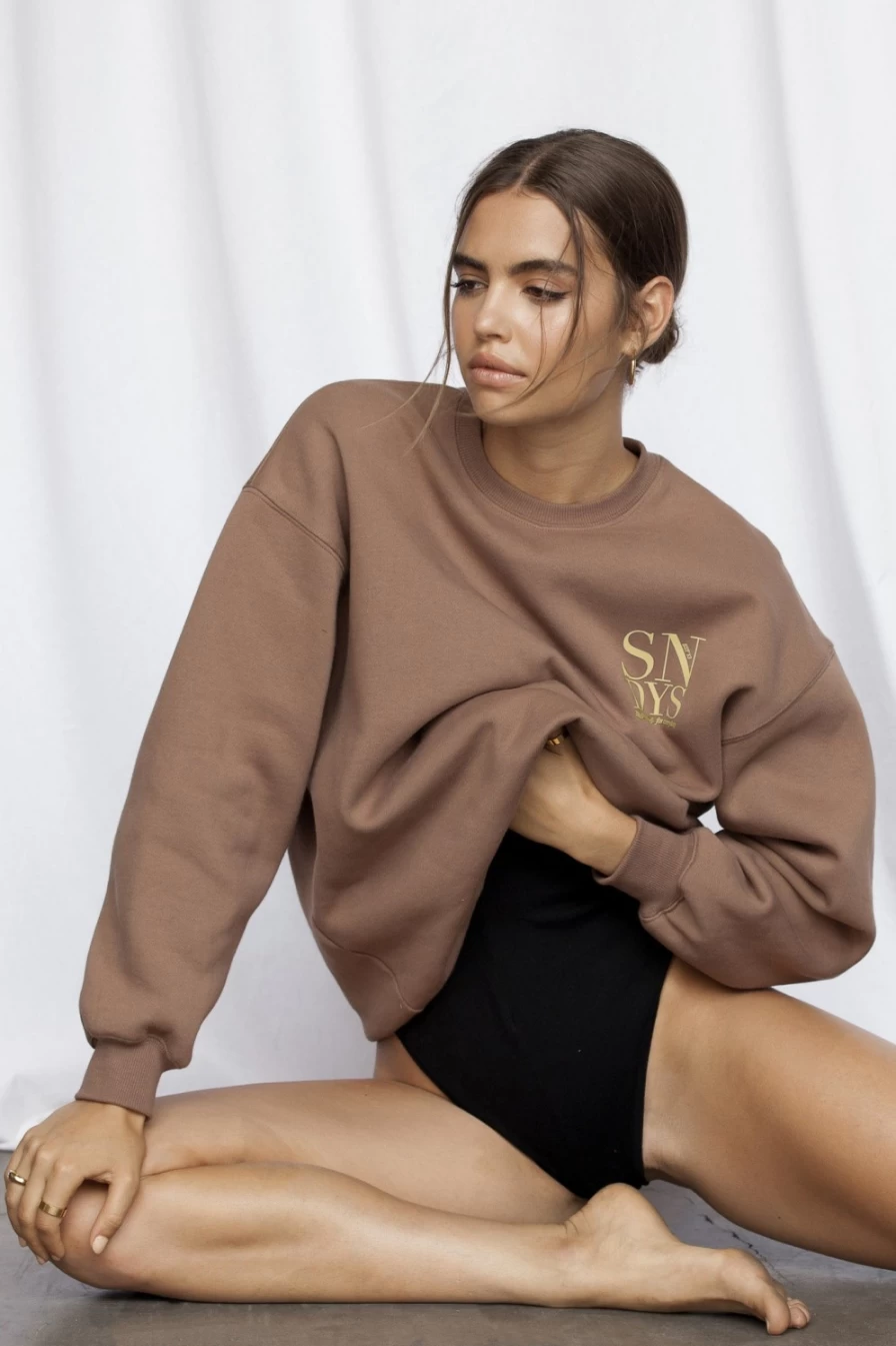 SNDYS Women's Mocha Rhodes Crewneck Sweatshirt - Soft Cotton Casual Pullover