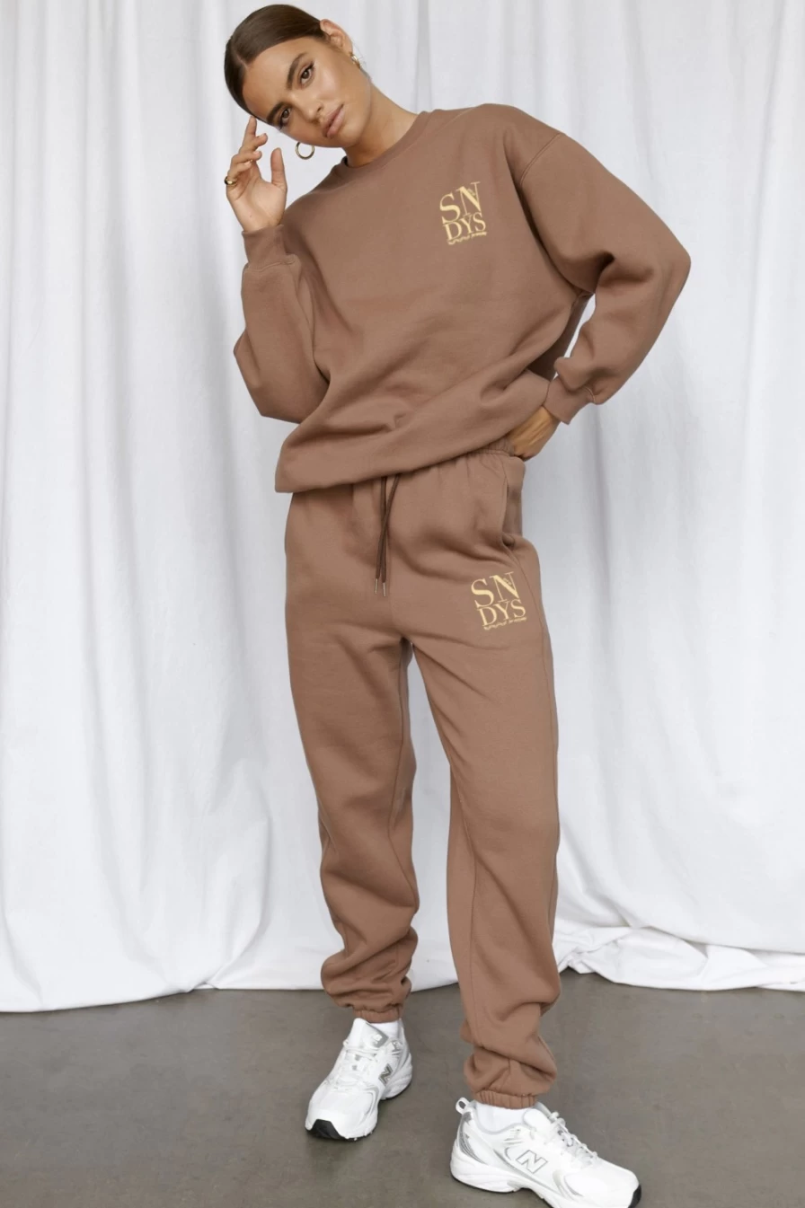 SNDYS Women's Mocha Rhodes Crewneck Sweatshirt - Soft Cotton Casual Pullover