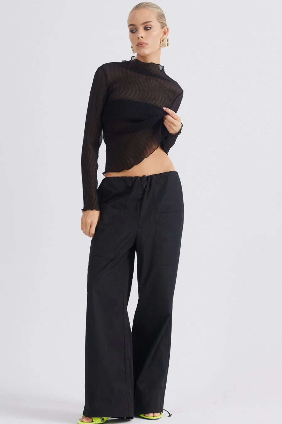 SNDYS Women's Paloma Cargo Pants - Black High Waist Utility Trousers