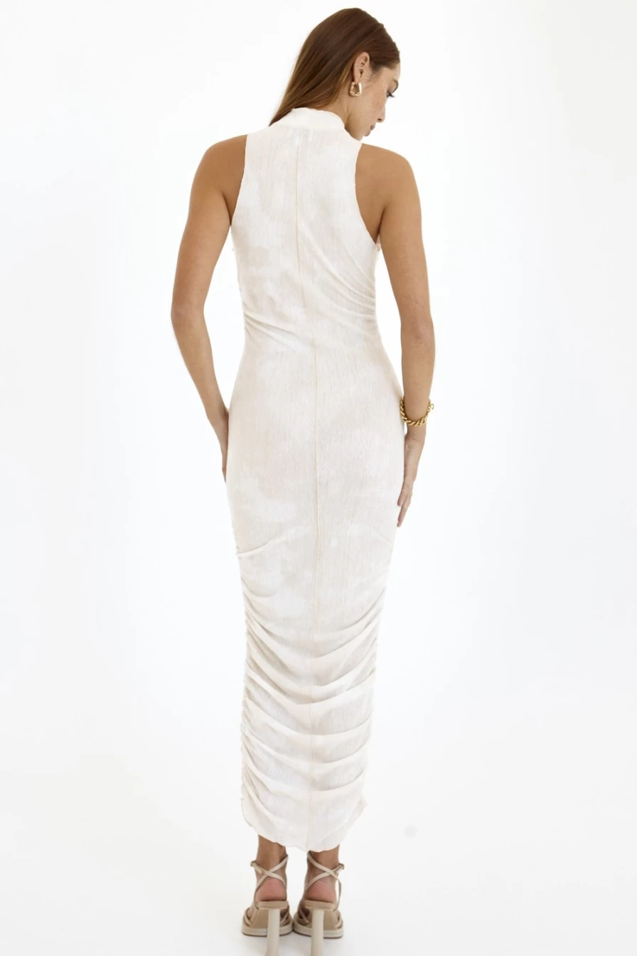 SNDYS Women's Aella Maxi Dress in Cream Marble - Elegant Long Flowy Summer Dress