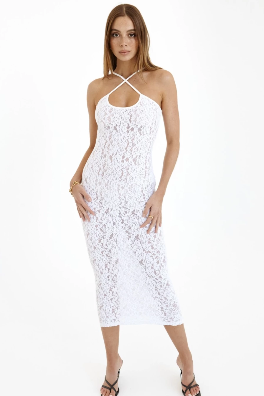 SNDYS Women's Echo Maxi Dress in White - Elegant Long Flowy Summer Dress