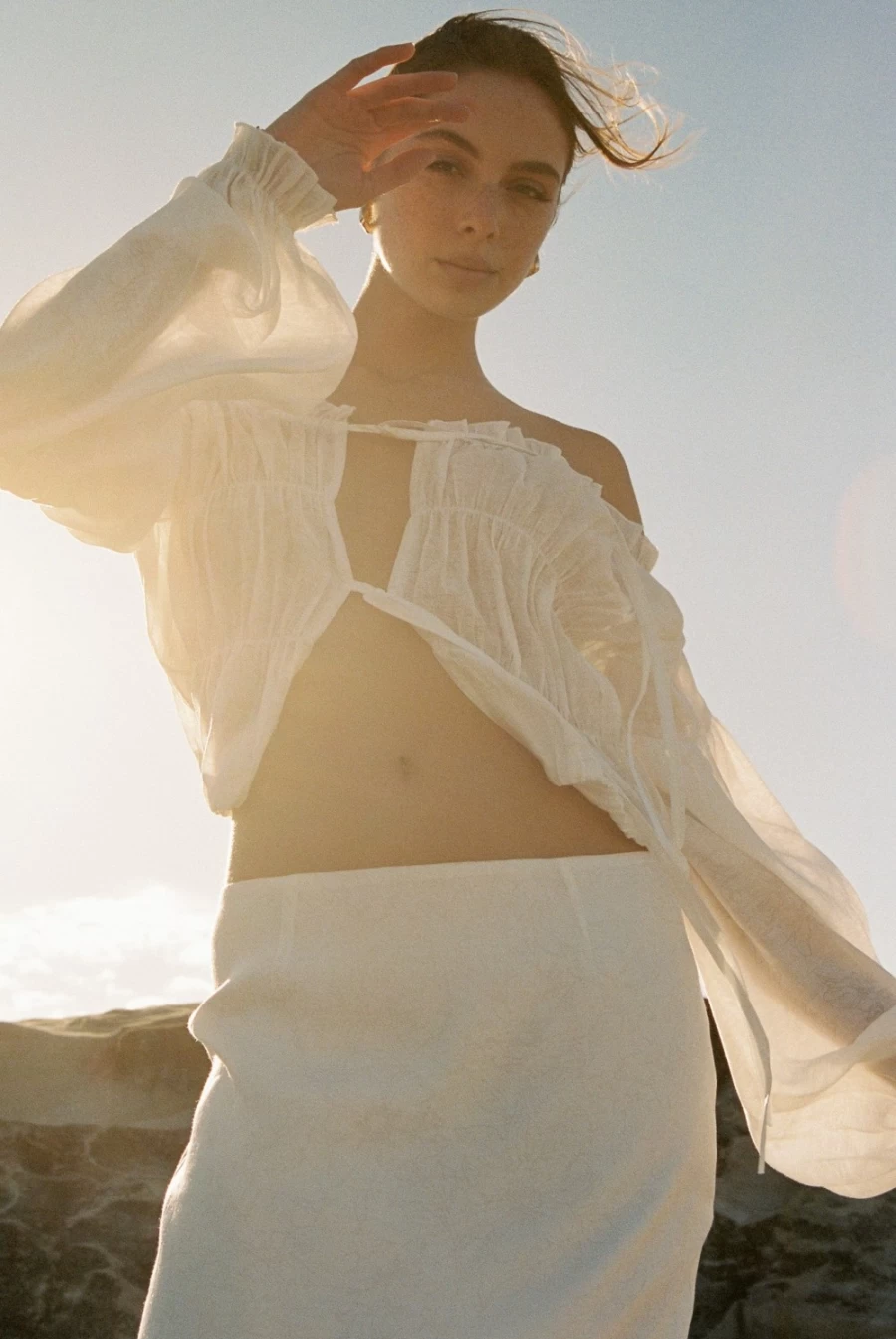 SNDYS Women's Off Shoulder Tops - White Tamsyn Summer Blouse