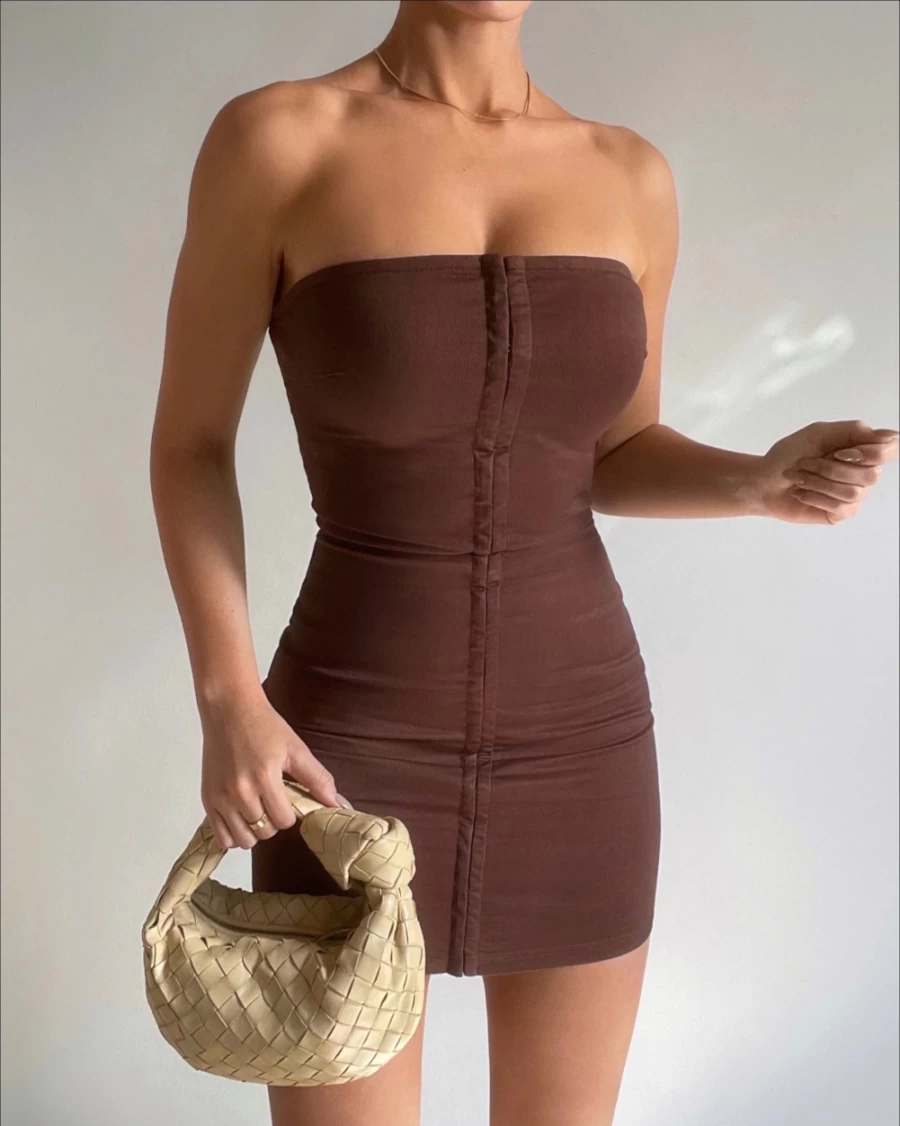 SNDYS Women's Ada Mini Dress in Mocha - Elegant Short Dress for Women