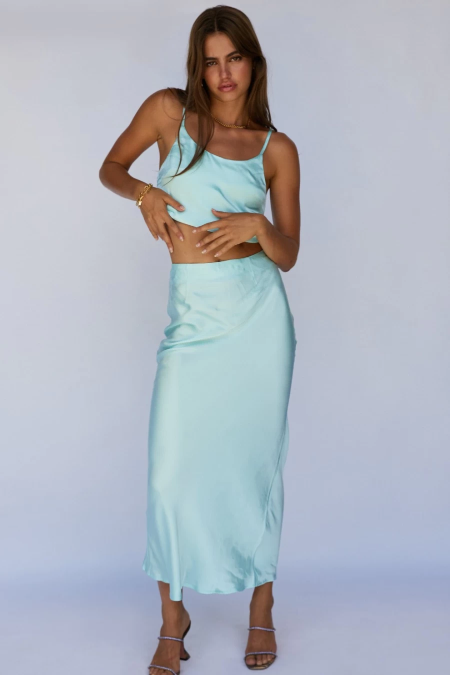 SNDYS Women's Blue Melody Skirt - Casual Flowy Midi Skirt for Women