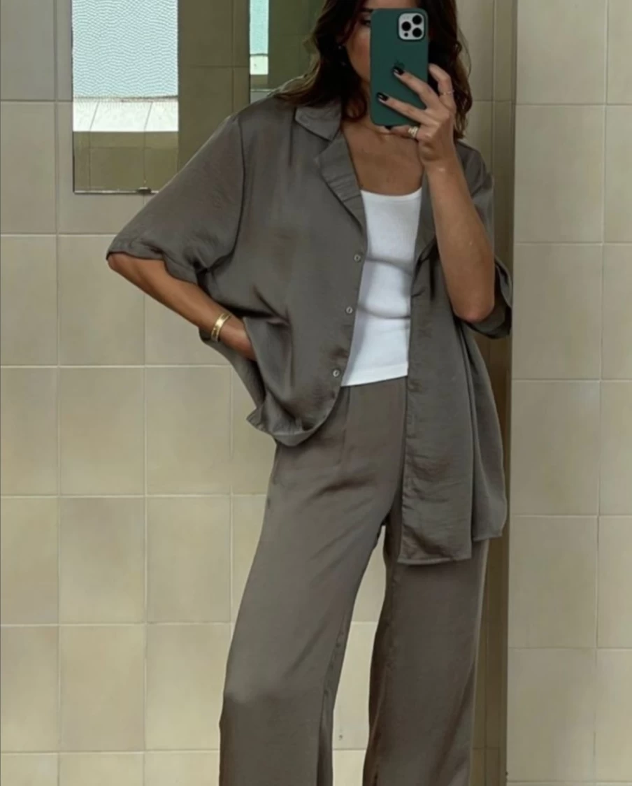 SNDYS Women's Hallie Button-Down Shirt in Olive Green - Casual Long Sleeve Top