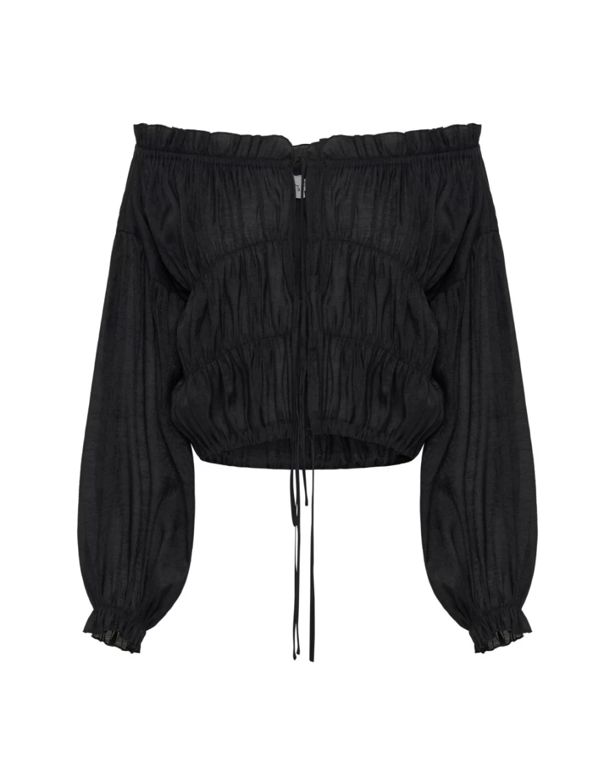 SNDYS Women's Off Shoulder Tops - Black Tamsyn Style Casual Blouse