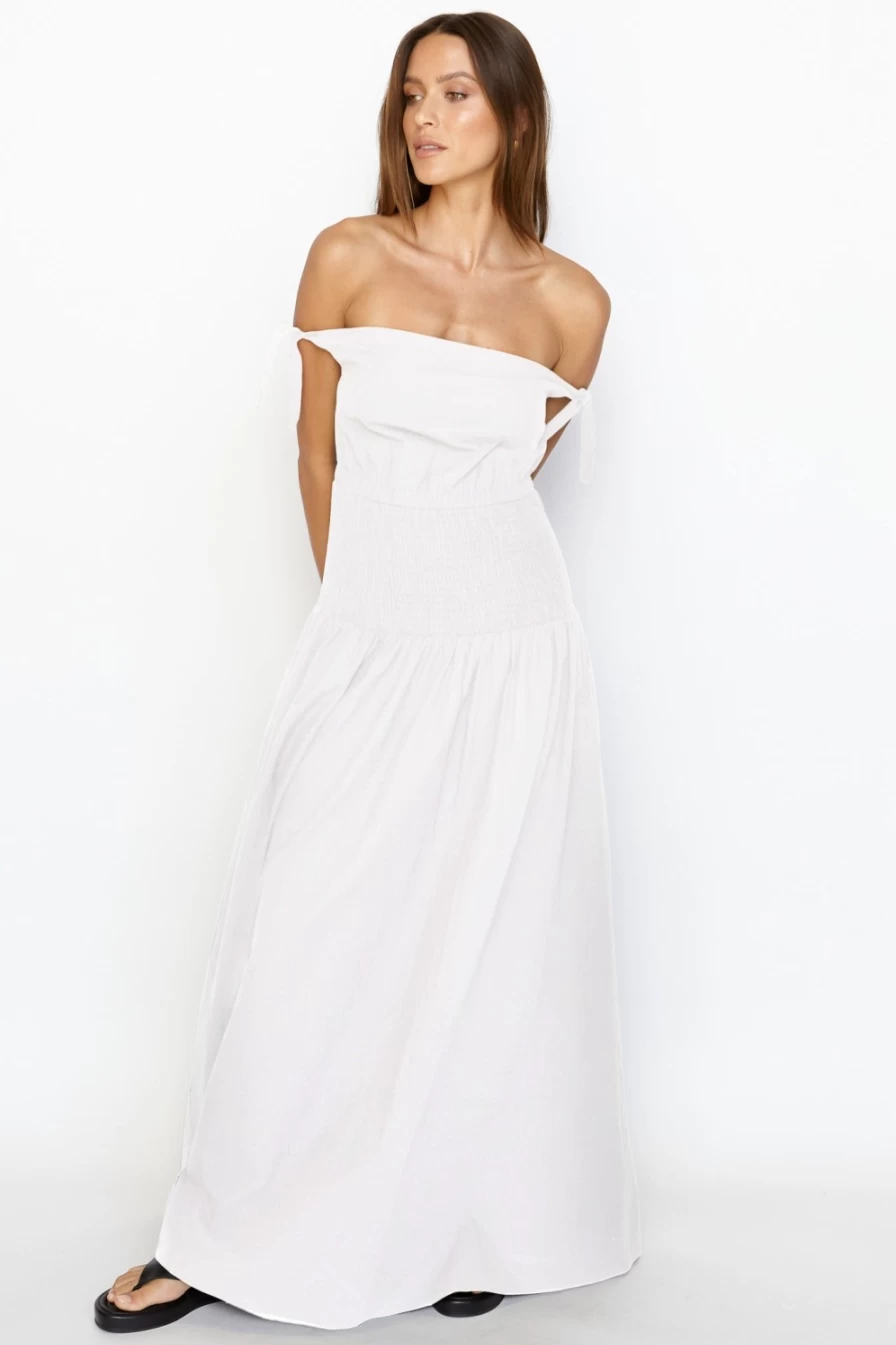 SNDYS Women's Adelaide Maxi Dress in White - Elegant Long Summer Dress