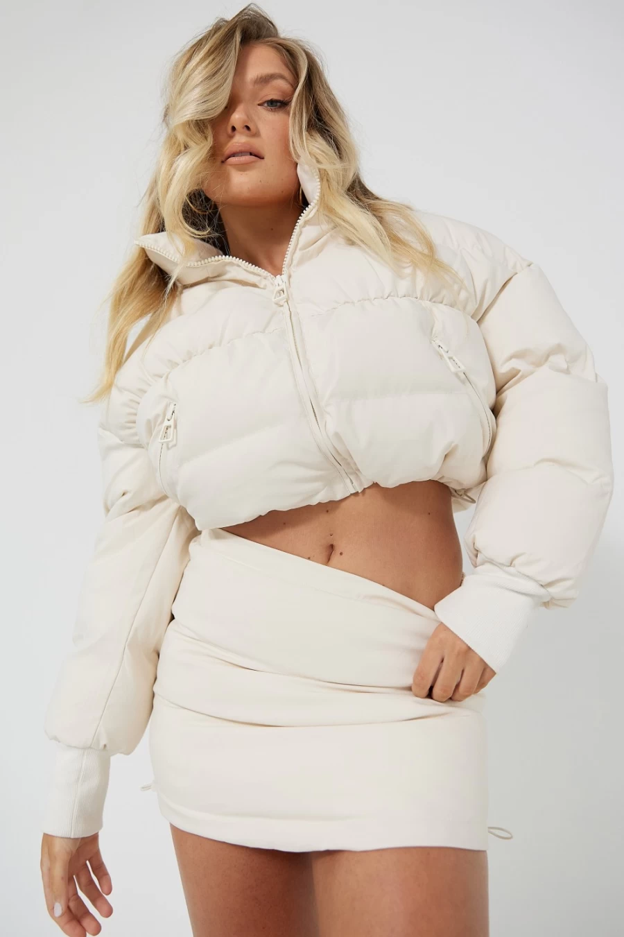 SNDYS Women's Stormi Puffer Skirt - Winter Snow White Insulated High-Waisted Fashion Skirt