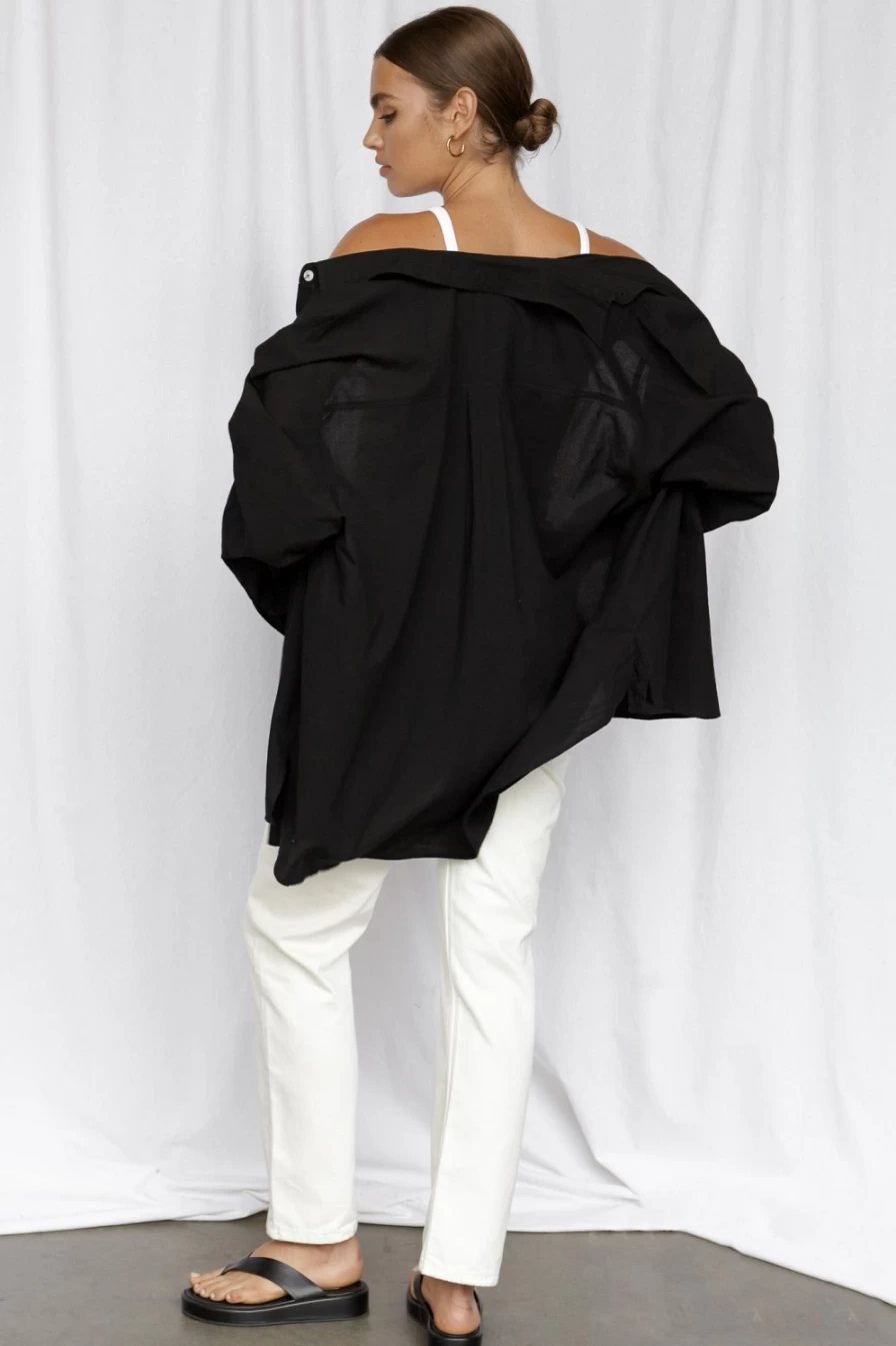 SNDYS Women's Heather Cotton Shirt - Soft Casual Black Top