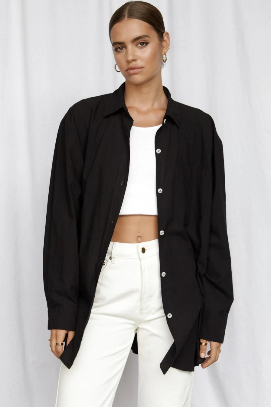 SNDYS Women's Heather Cotton Shirt - Soft Casual Black Top