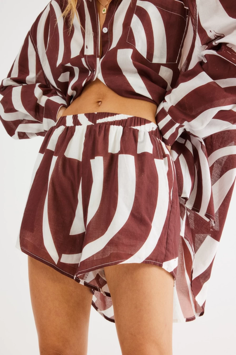 SNDYS Women's Brown Heather Short with Print Design - Casual Summer Shorts
